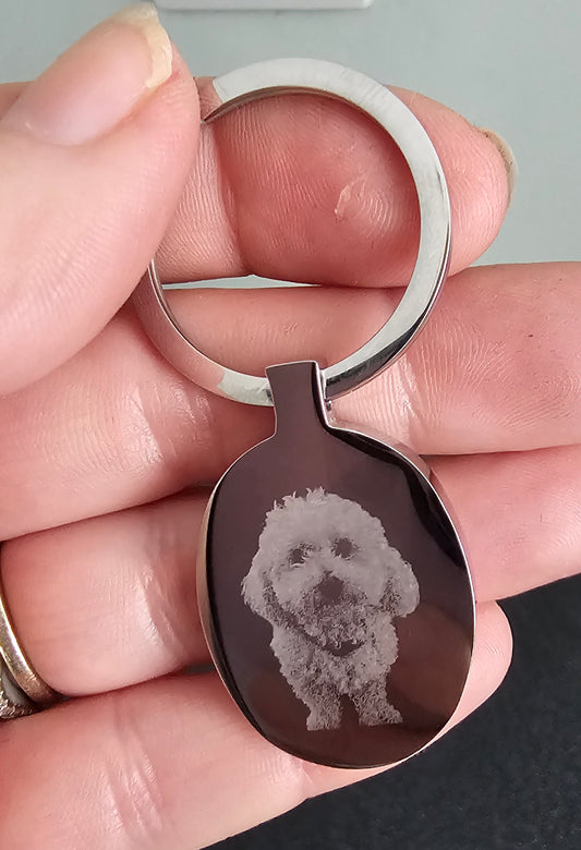 Oval Personalised Photo Engraved Keyring