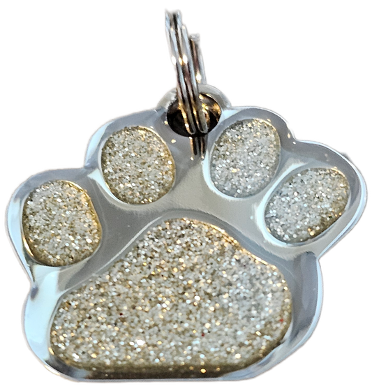 Glitter paw Shaped pet tag - Stainless Steel to be personalised