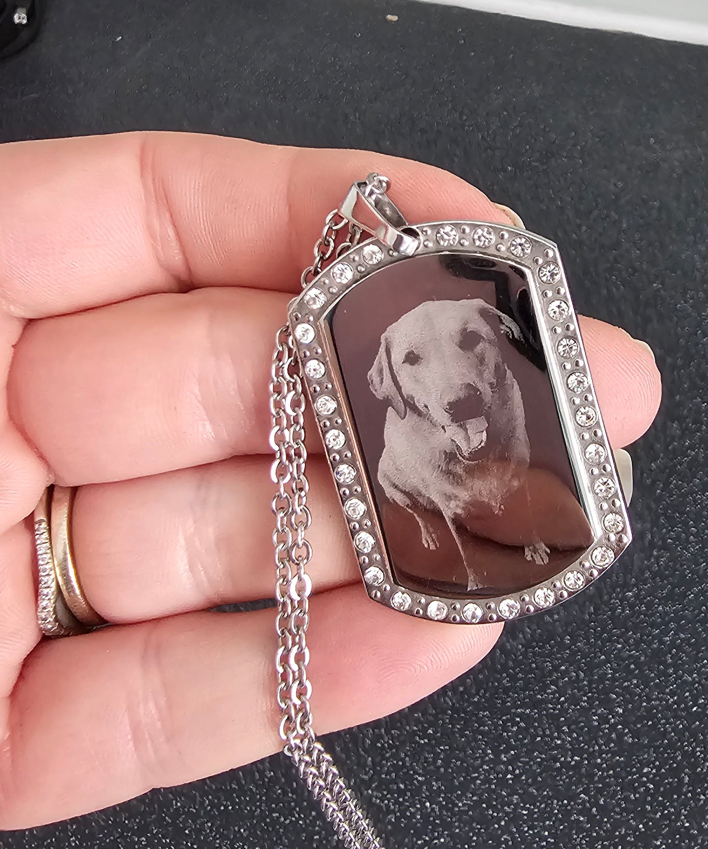 Gemstone ID Tag mirror Polished Pendant & Chain - Personalised Photo Engraving