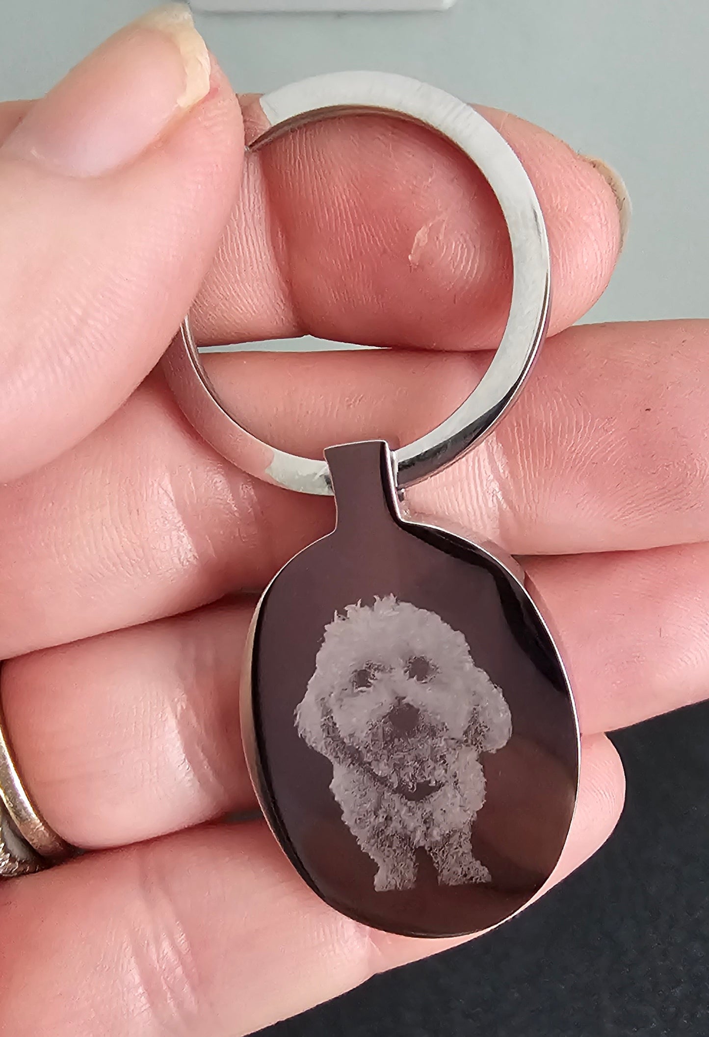 Oval Personalised Photo Engraved Keyring