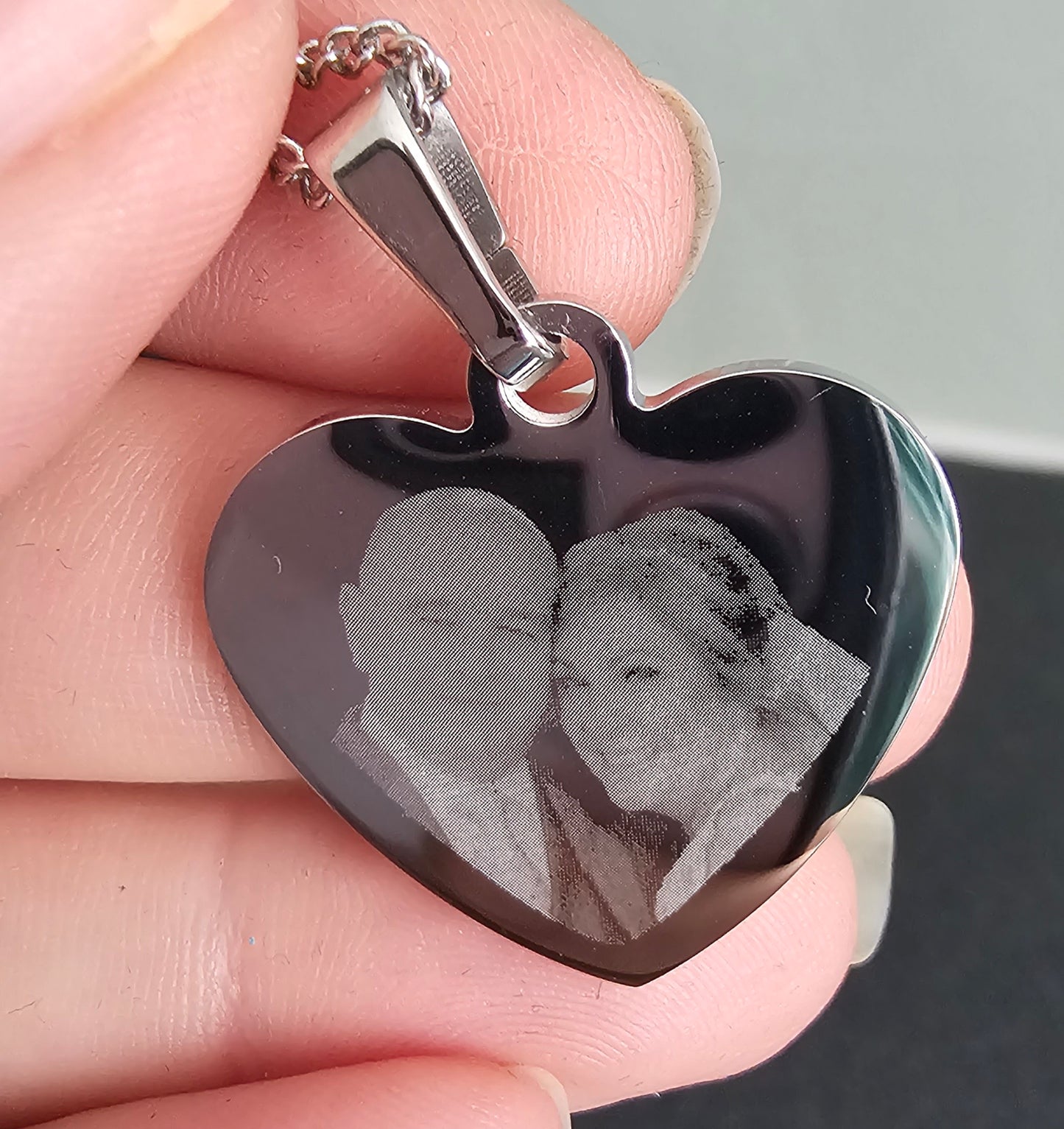 Heart Pendant Necklace Stainless Steel Personalised Photo Engraved - Custom Memorial Gift