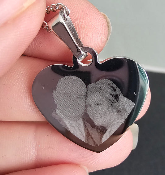 Heart Pendant Necklace Stainless Steel Personalised Photo Engraved - Custom Memorial Gift