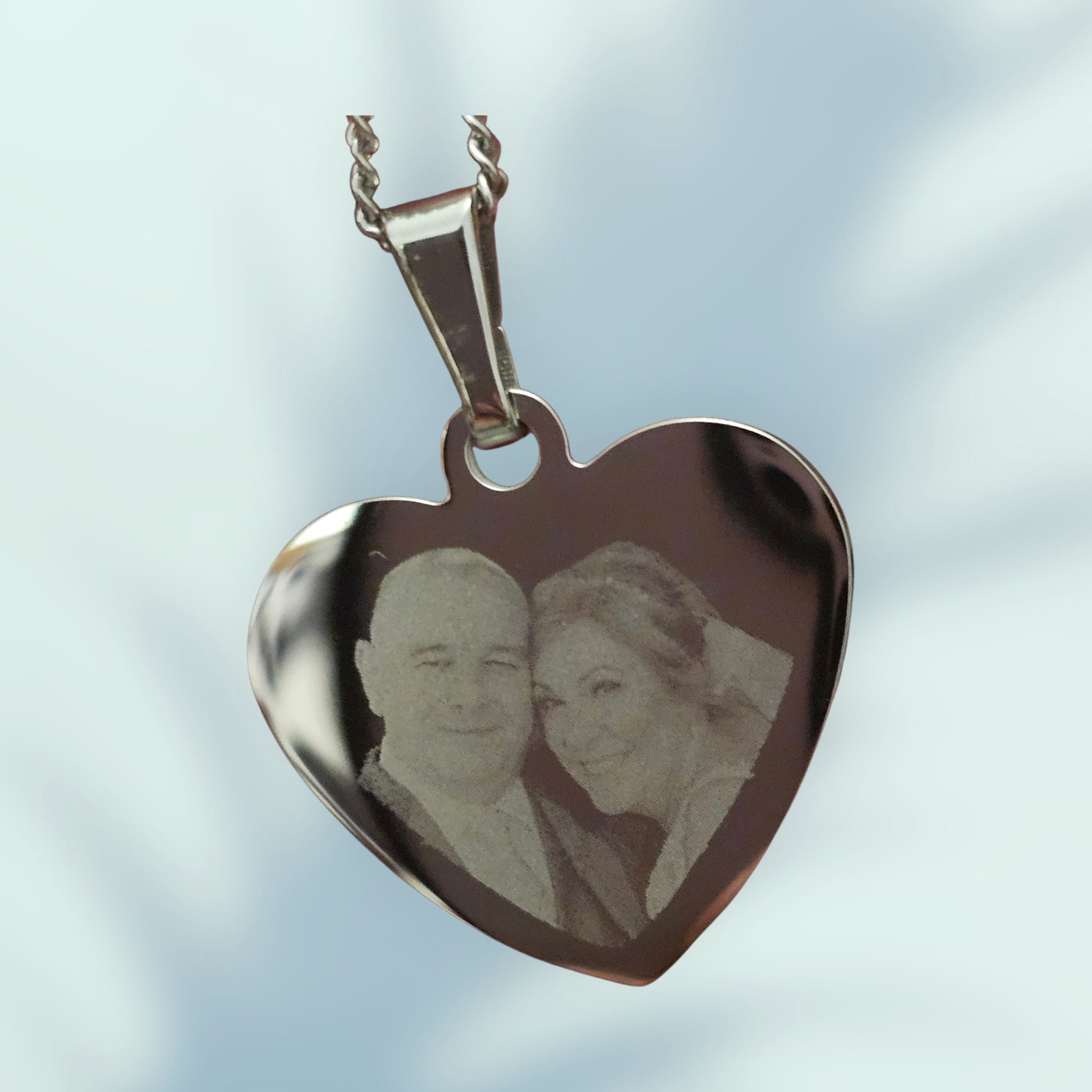 Heart Pendant Necklace Stainless Steel Personalised Photo Engraved - Custom Memorial Gift