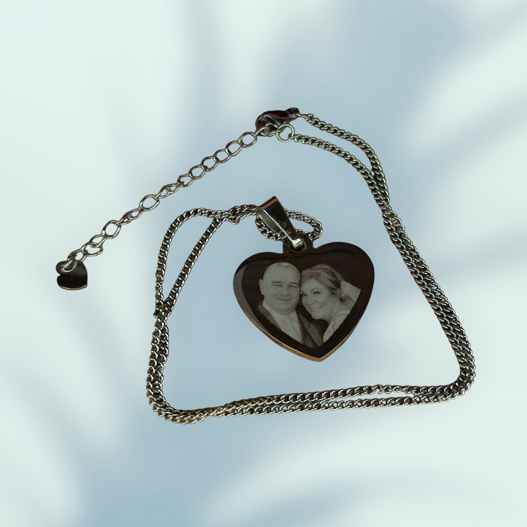 Heart Pendant Necklace Stainless Steel Personalised Photo Engraved - Custom Memorial Gift