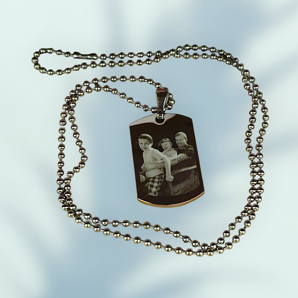 ID Small Pendant Necklace Stainless Steel Personalised Photo Engraved - Custom Memorial Gift