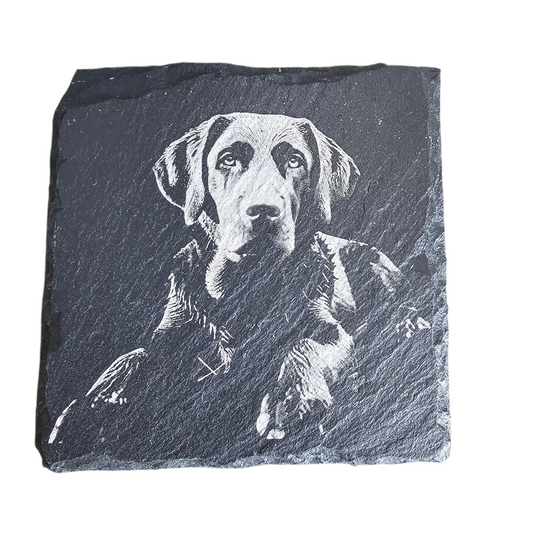 Dog Themed Slate Coasters - Square Natural Stone Coasters