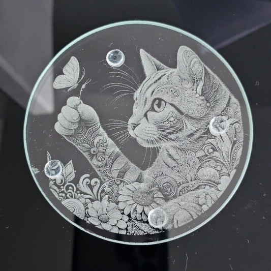 Round Glass Coasters - Choice of 4 Cat Designs