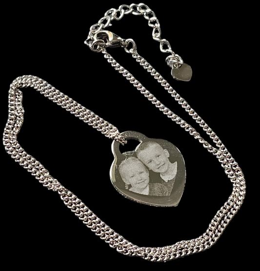 T-Heart Pendant - photo and text engraved