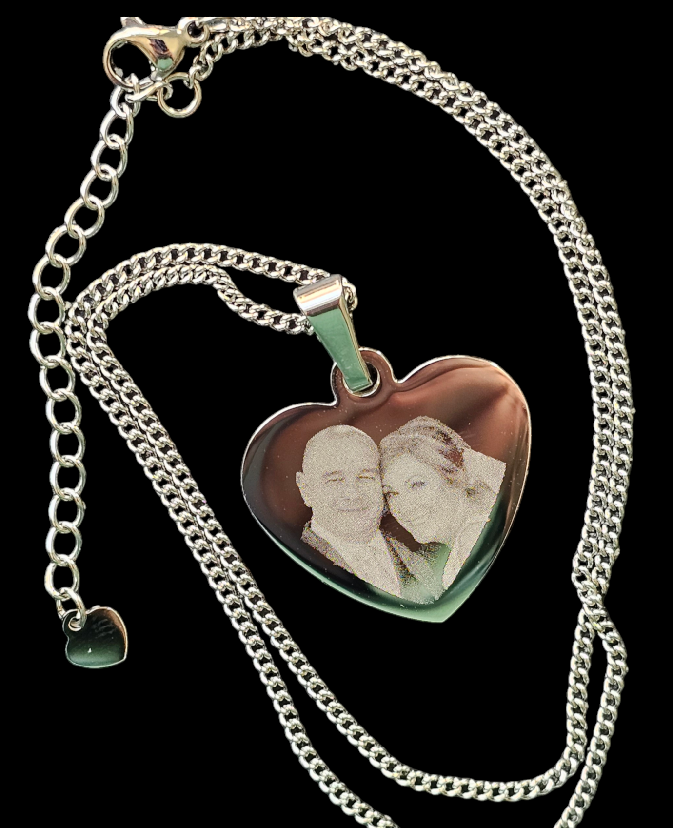 Heart Pendant Necklace Stainless Steel Personalised Photo Engraved - Custom Memorial Gift